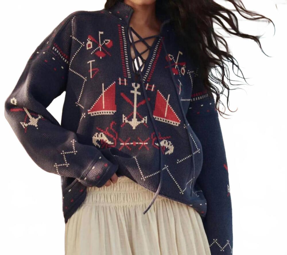 NEW THE GREAT. the fisherman laceup pullover in navy
